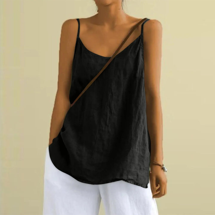 Groene casual dames mouwloze top met V-hals; ideaal als strandkleding of zomerse look.