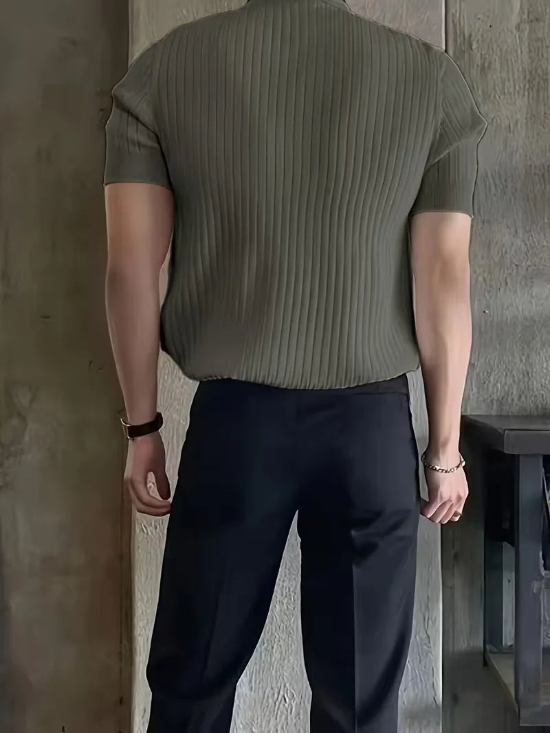 Casual chic heren polo met gebreid design