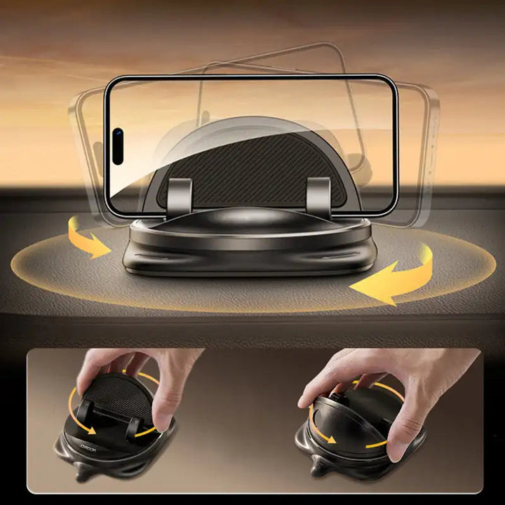 "360° draaibare telefoonhouder voor auto, met sterke grip en eenvoudige installatie, perfect voor elke smartphone"
