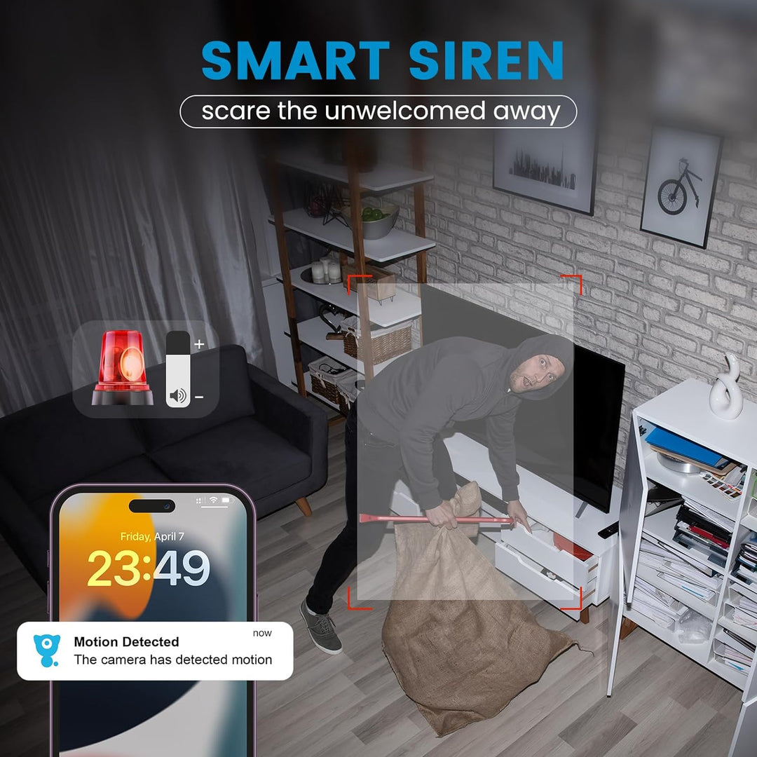 "360° nachtzicht babyfoon camera met tweerichting audio, compact design voor in de babykamer."