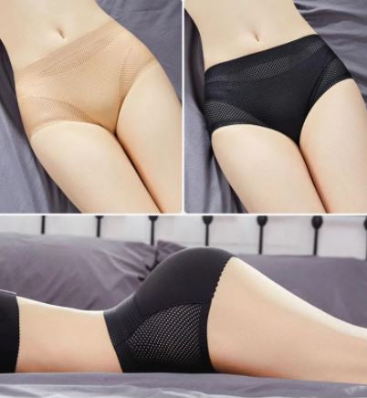 Detailopname van het comfortabele naadloze ondergoed in zwart en tint