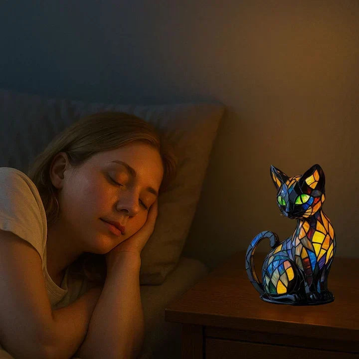Lichtgevende Lumikat kattenlamp, handgemaakt en uniek; ideale sfeerverlichting en woondecoratie voor katten.