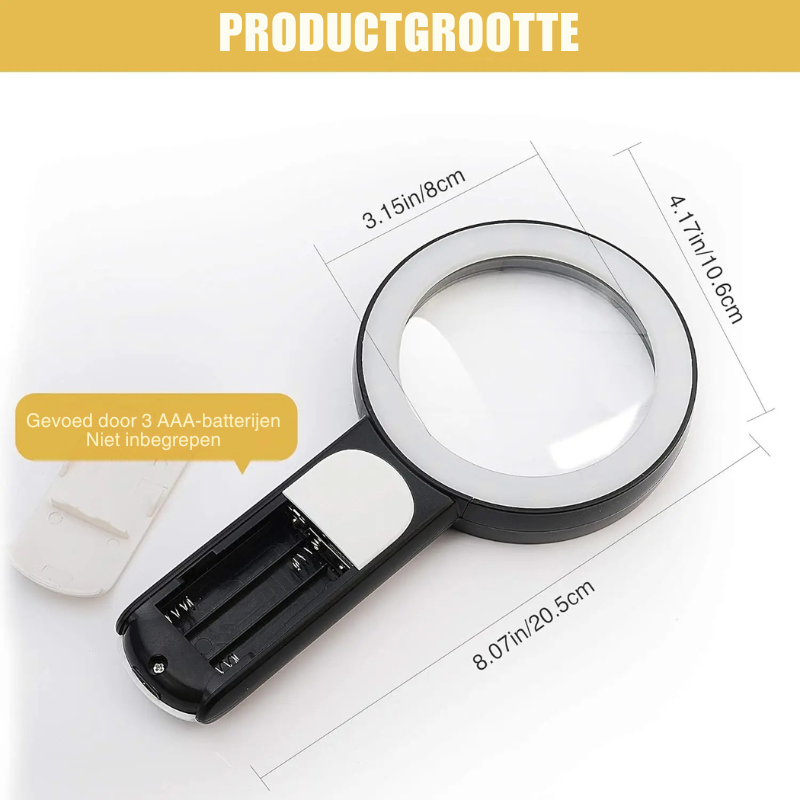 Krachtig 30x vergrootglas met LED verlichting voor moeiteloos detailwerk, lezen en inspecteren van objecten.