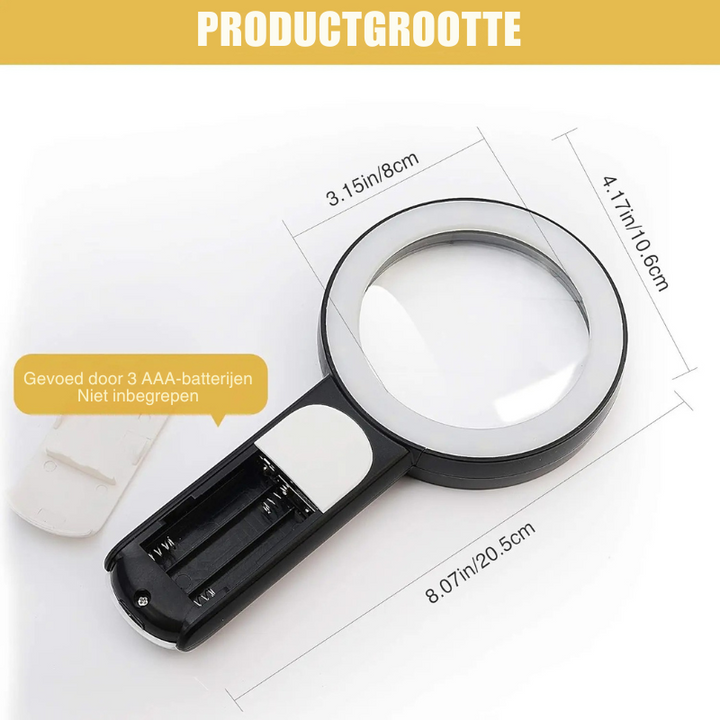 Krachtig 30x vergrootglas met LED verlichting voor moeiteloos detailwerk, lezen en inspecteren van objecten.