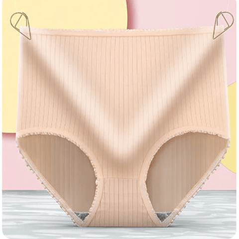 Dames absorberend ondergoed voor de menstruatie getoond vanuit een schuine hoek