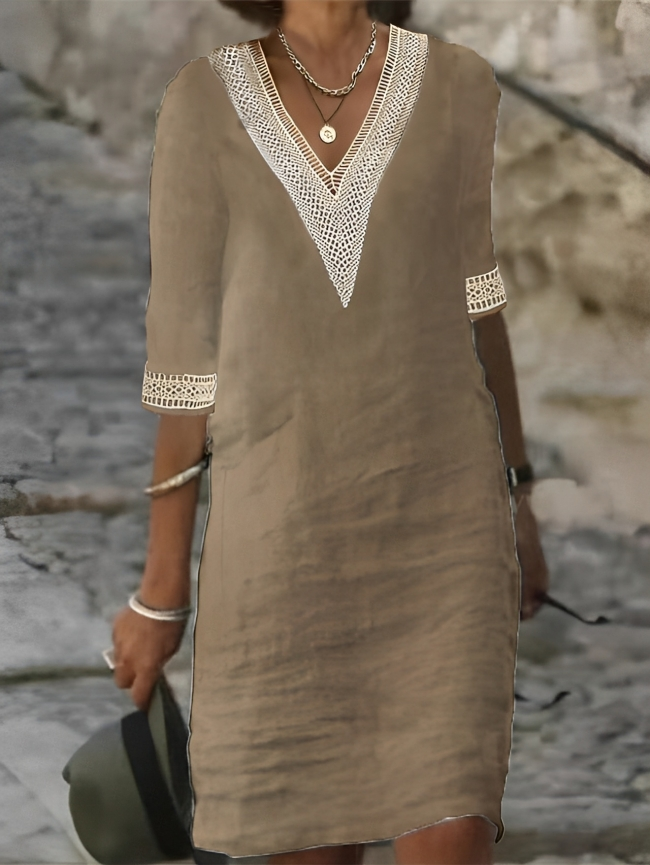 Elegante linnen dames zomerjurk, een comfortabele en luchtige midi-jurk voor casual of vakantie momenten.