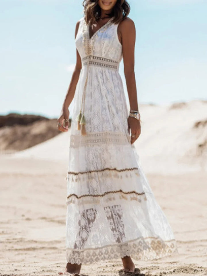 Dames Liora bohemian maxi jurk met V-hals en kanten details