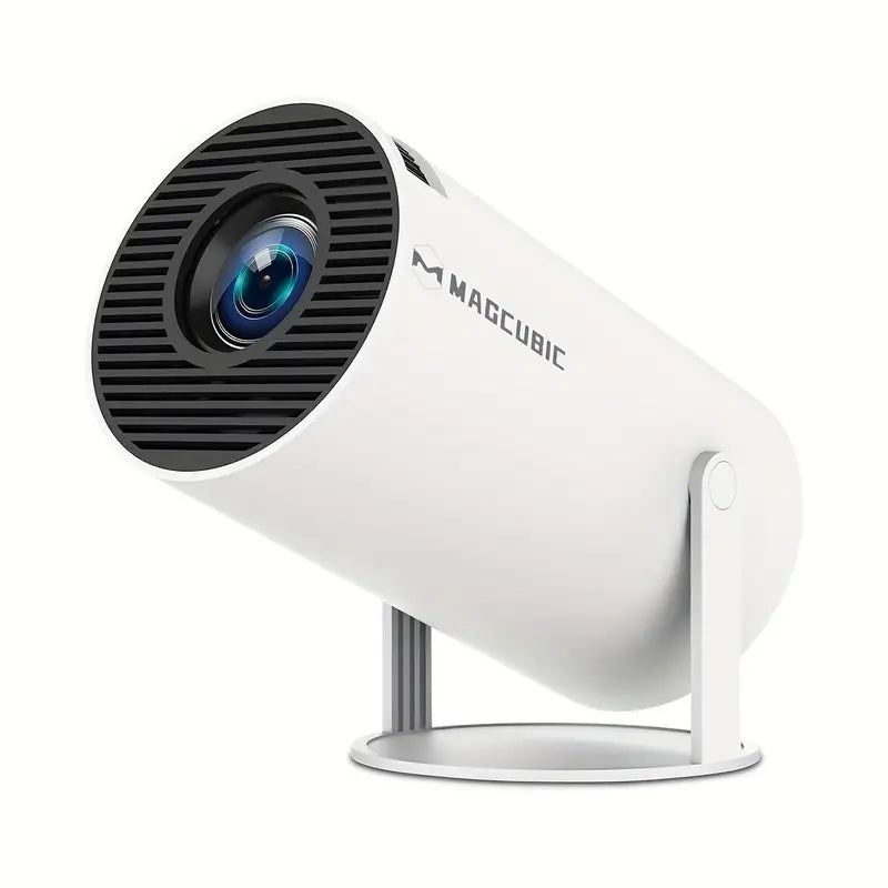 "4K mini beamer met Android 11, Dual WiFi 6; compacte projector in wit, geschikt voor thuisentertainment in hoge resolutie."