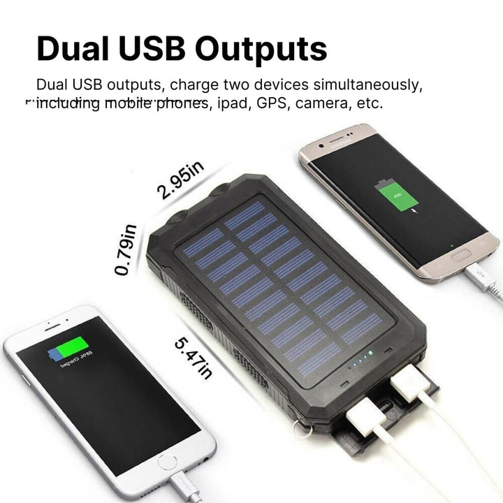 "500000mAh waterdichte zonne-oplader powerbank met dubbele USB-poorten en LED-zaklamp, ideaal voor outdoor gebruik"