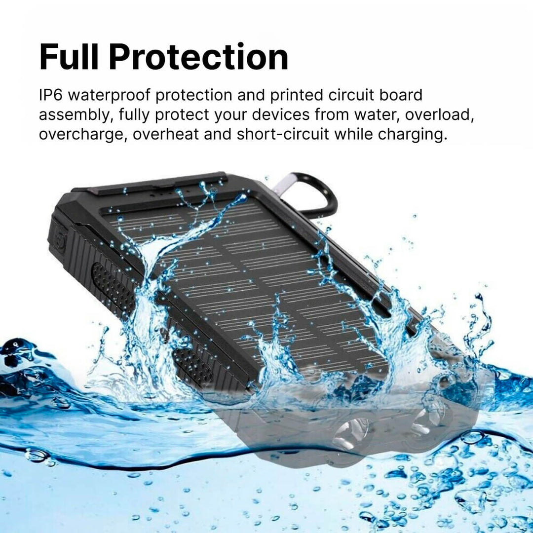 "500000mAh waterdichte zonne-oplader powerbank met dubbele USB-poorten en LED-zaklamp, ideaal voor outdoor gebruik"