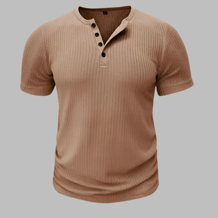 Donkerblauw heren muscle-fit henley t-shirt met korte mouw