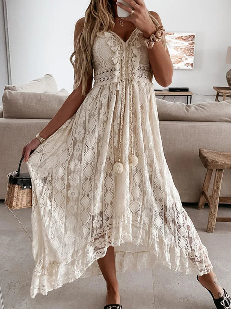 Elegante zomerjurk voor dames in maxi lengte met fijne kant