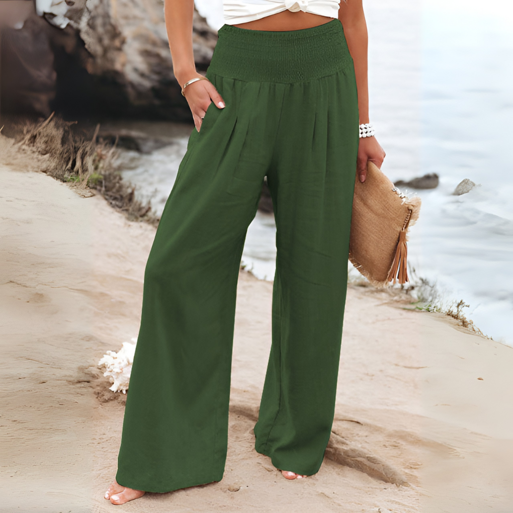 Modieuze dames stretch broek met hoge taille, elegant en comfortabel voor diverse gelegenheden.