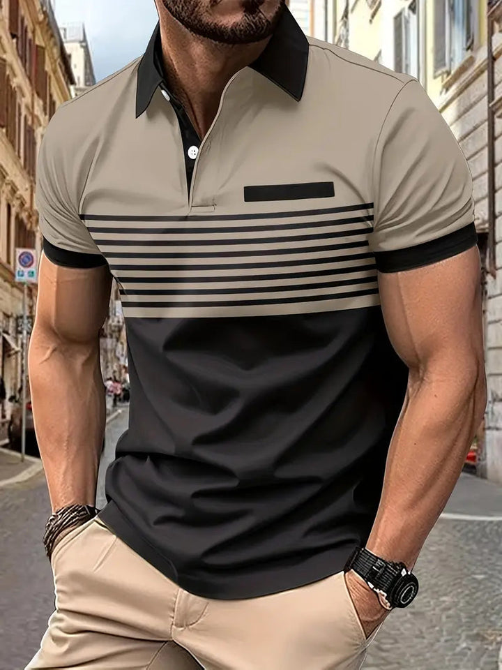 Detailopname van de kraag en knopen van een comfortabele herenmode polo