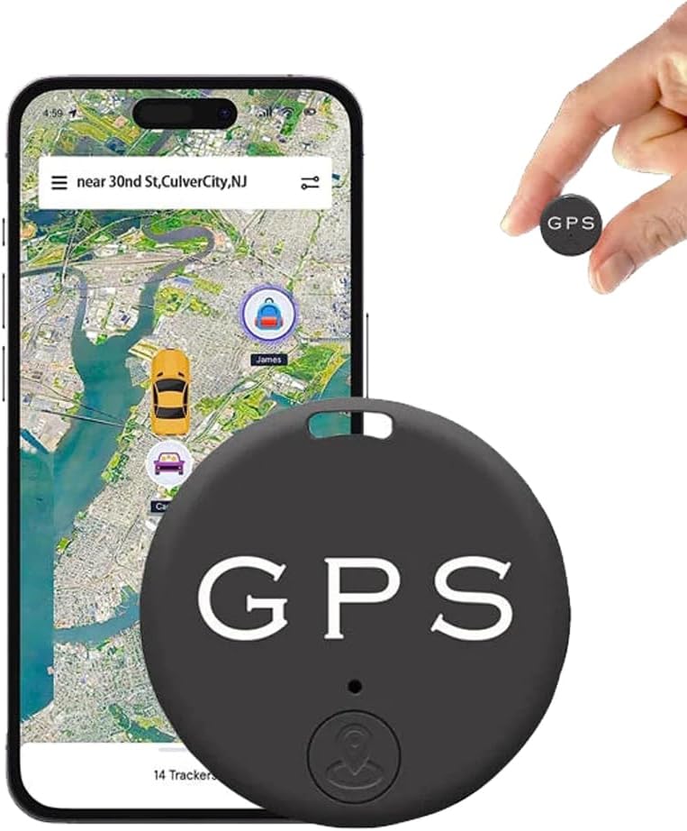 Mini magnetische GPS tracker getoond met smartphone kaart