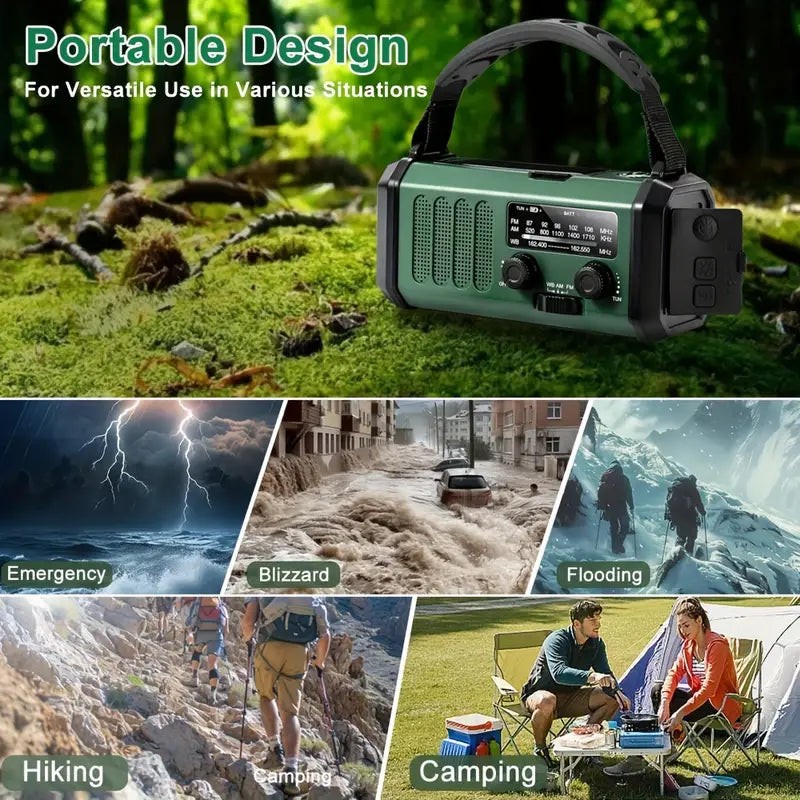 Noodradio in gebruik tijdens outdoor kamperen en noodweer