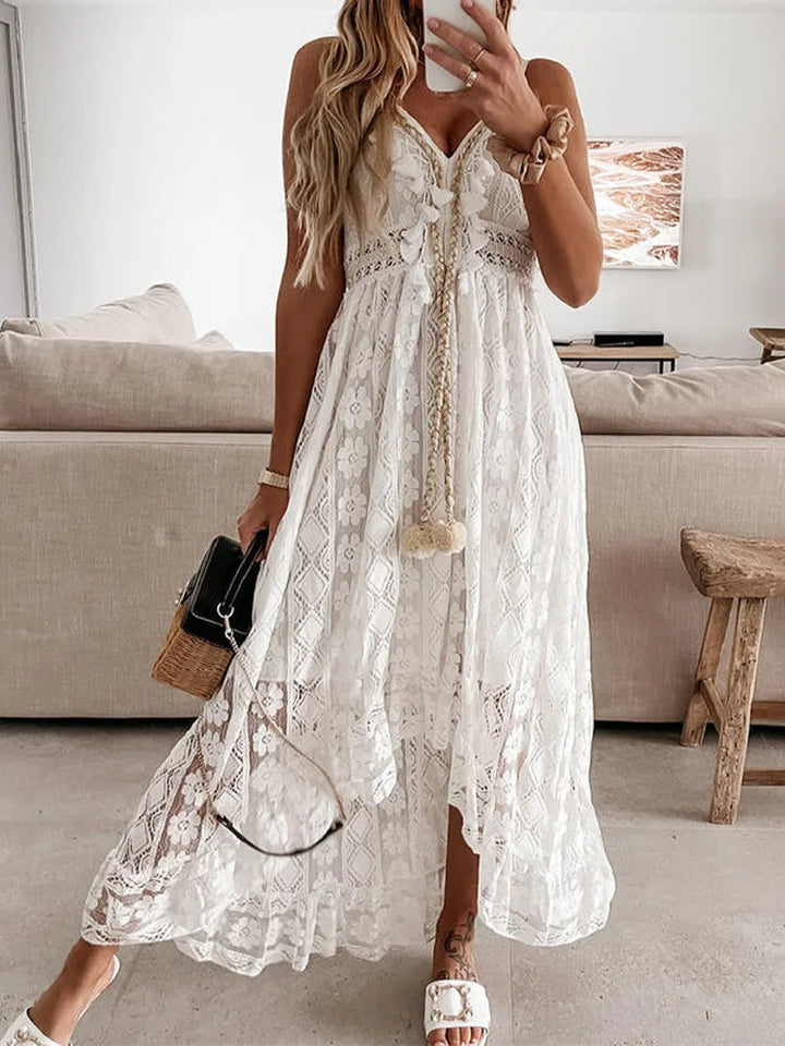 Boho stijl strandjurk voor dames met gedetailleerde kanten afwerking