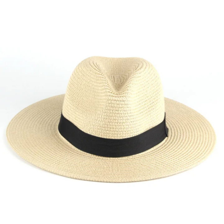 Stijlvolle beige Panama zonnehoed voor heren met zwarte band