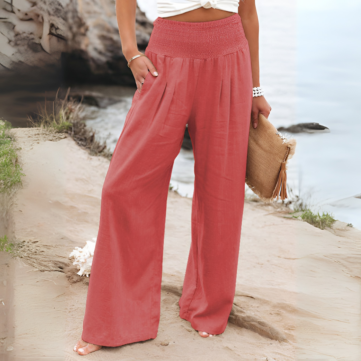 Flatterende dames broek met hoge taille en stretch voor een stijlvolle en comfortabele look.