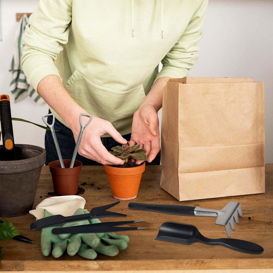 Veelzijdige 12-delige set met mini-schep, hark, borstel voor precieze vetplanten en kamerplanten verzorging.