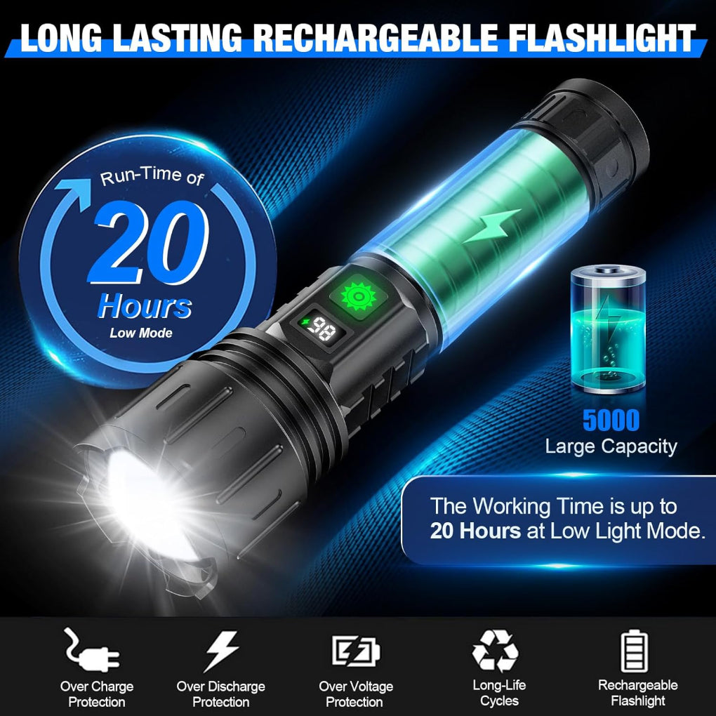 Krachtige unisex LED zaklamp met 100.000 lumen voor buiten