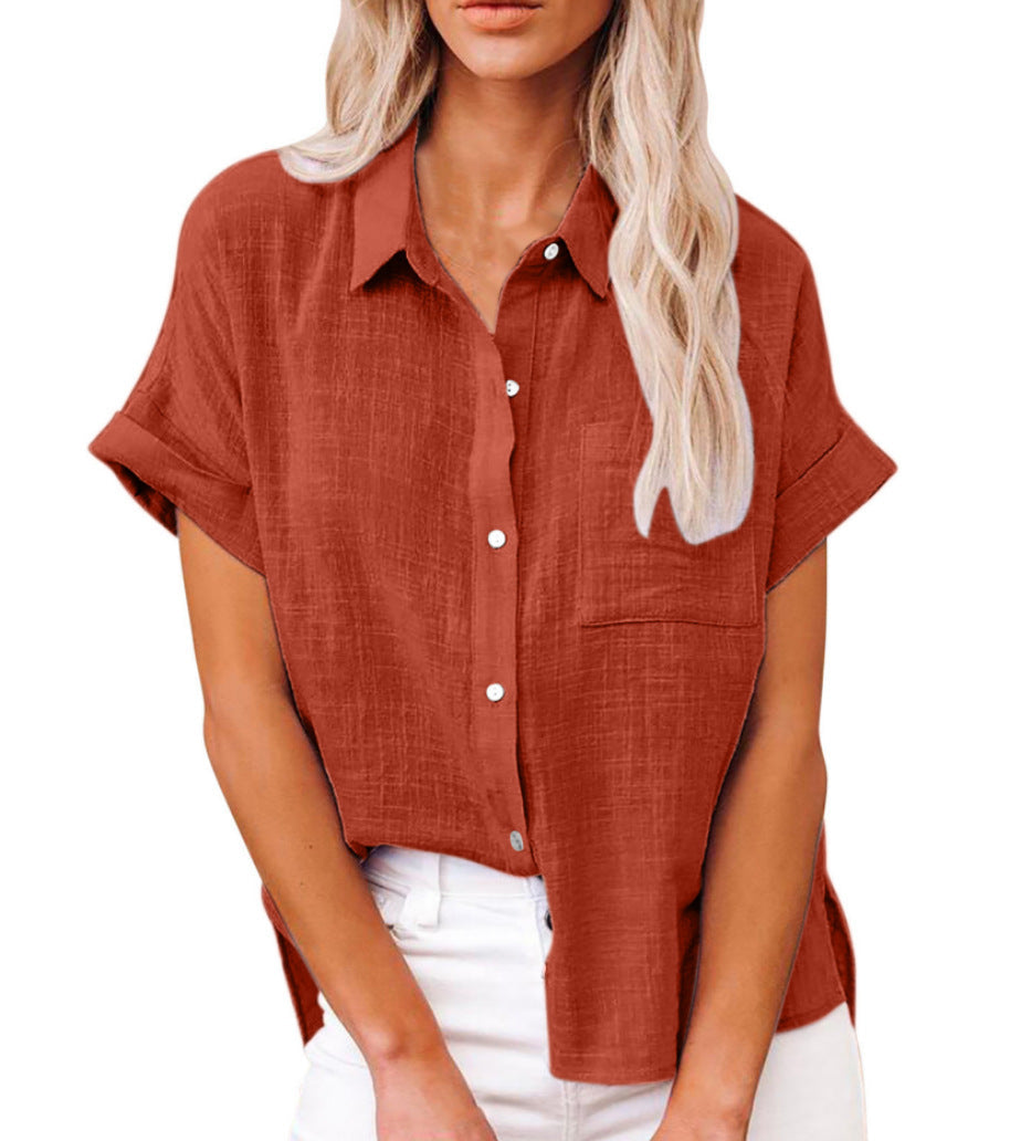 Stijlvolle casual blouse met korte mouw voor dames. Yara model, losvallend en ademend voor de zomer.