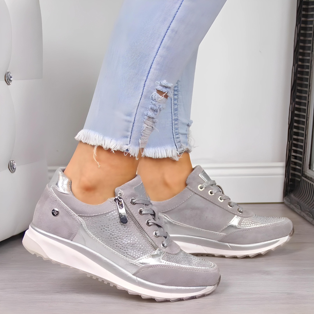 Grijs orthopedische dames wandelschoenen; bieden comfort, ondersteuning en stijl voor dagelijks gebruik, verminderen voetpijn.