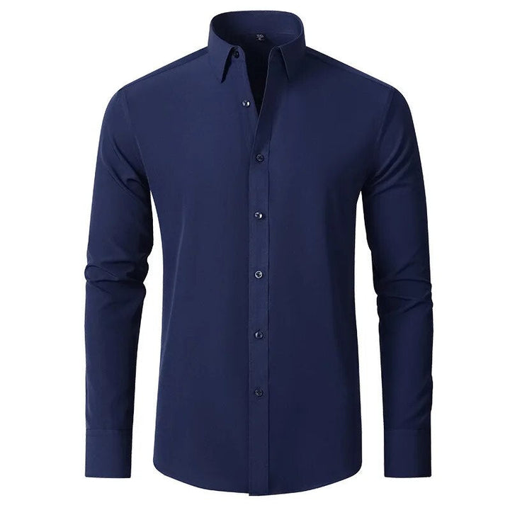 Duurzaam strijkvrij heren overhemd, donkerblauw, ideaal voor dagelijks gebruik en onderhoudsvriendelijk.