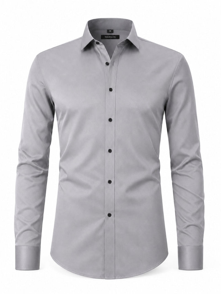 Dit heren overhemd met lange mouw en stretchstof combineert elegantie met draagcomfort.