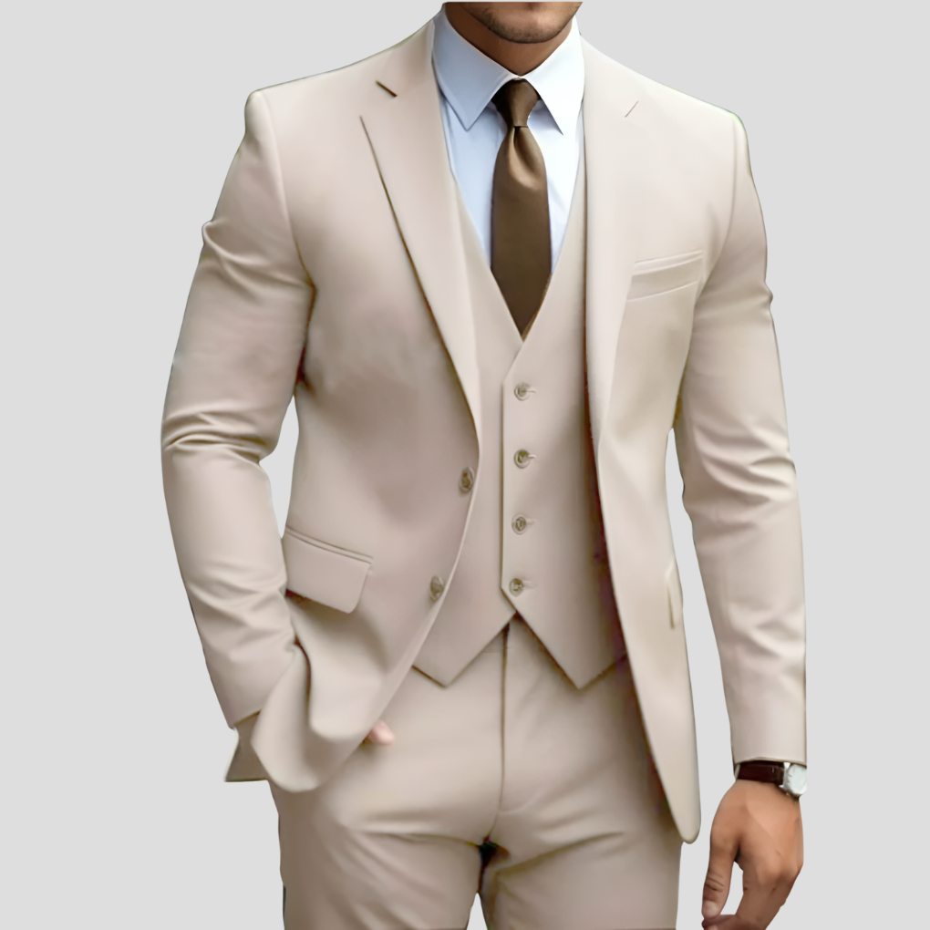 Slim fit broek van elegant herenpak, 3-delig. Comfortabele katoenmix, perfect voor formele feesten.
