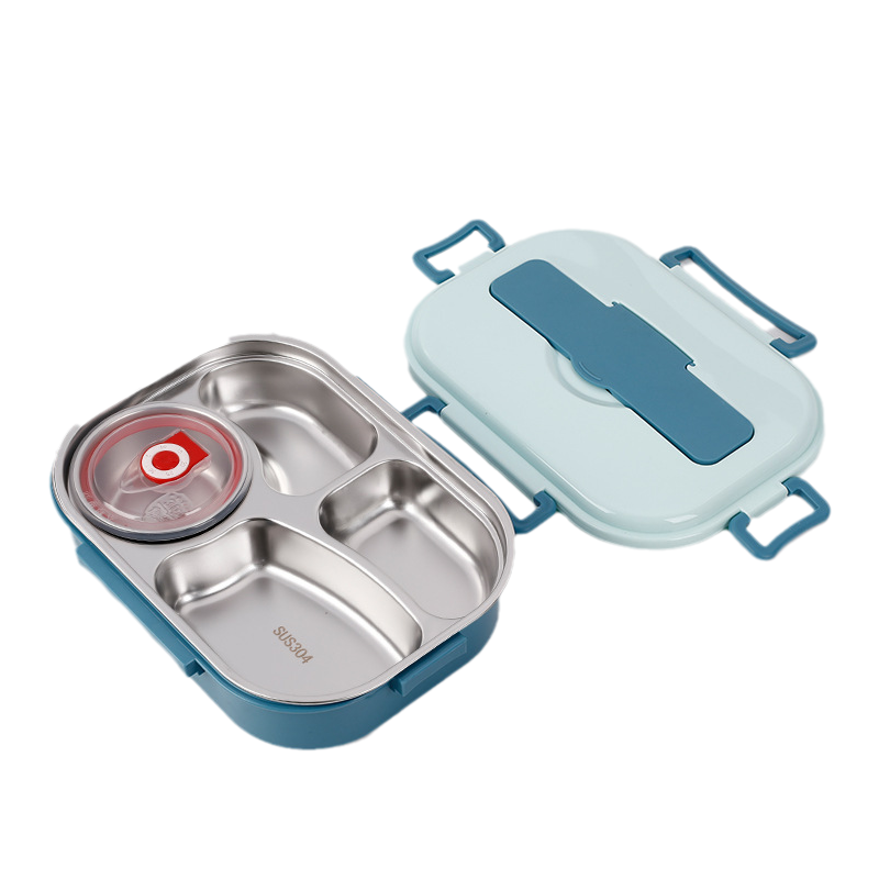 Praktische roestvrijstalen thermos lunchbox, ideaal voor het meenemen van warm eten.