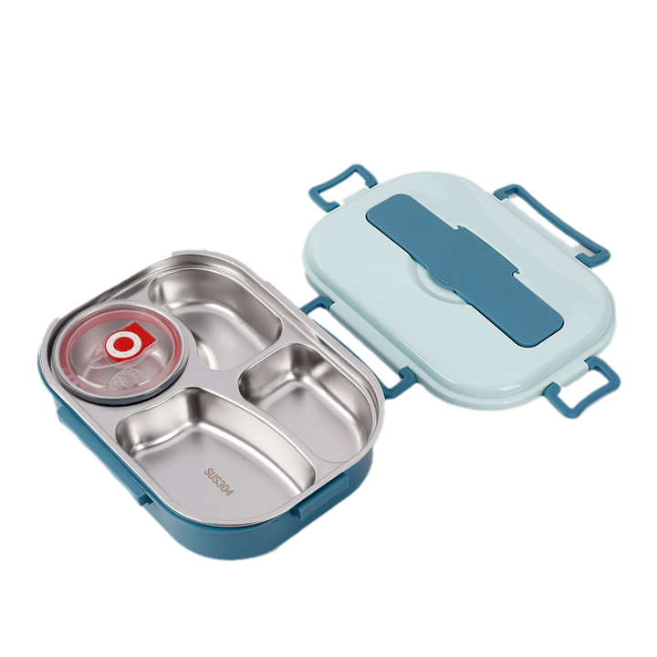 Praktische roestvrijstalen thermos lunchbox, ideaal voor het meenemen van warm eten.