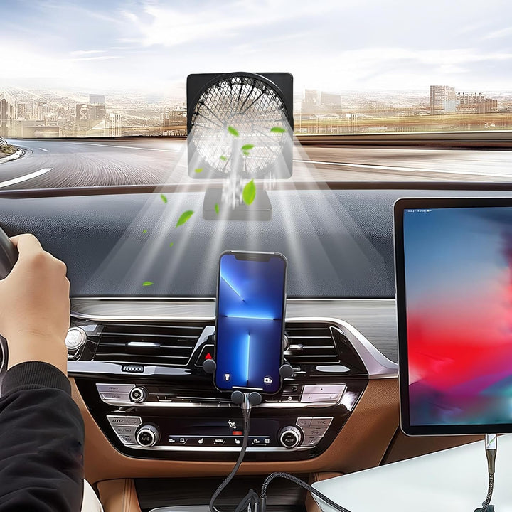 Flexibele 12V USB autoventilator met 360° draaibare kop voor gerichte koeling. Essentieel auto accessoire voor hete dagen.