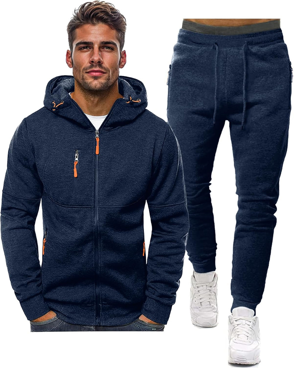 Donkerblauw heren trainingspak Jamie; perfecte pasvorm, ideaal als sportkleding of loungewear.