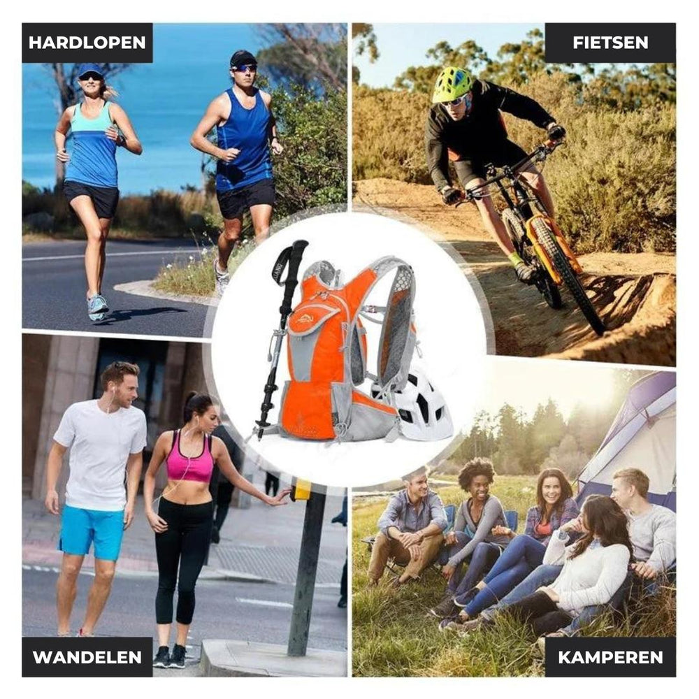 Overzicht van de waterdichte outdoor rugzak tijdens hardlopen en wandelen