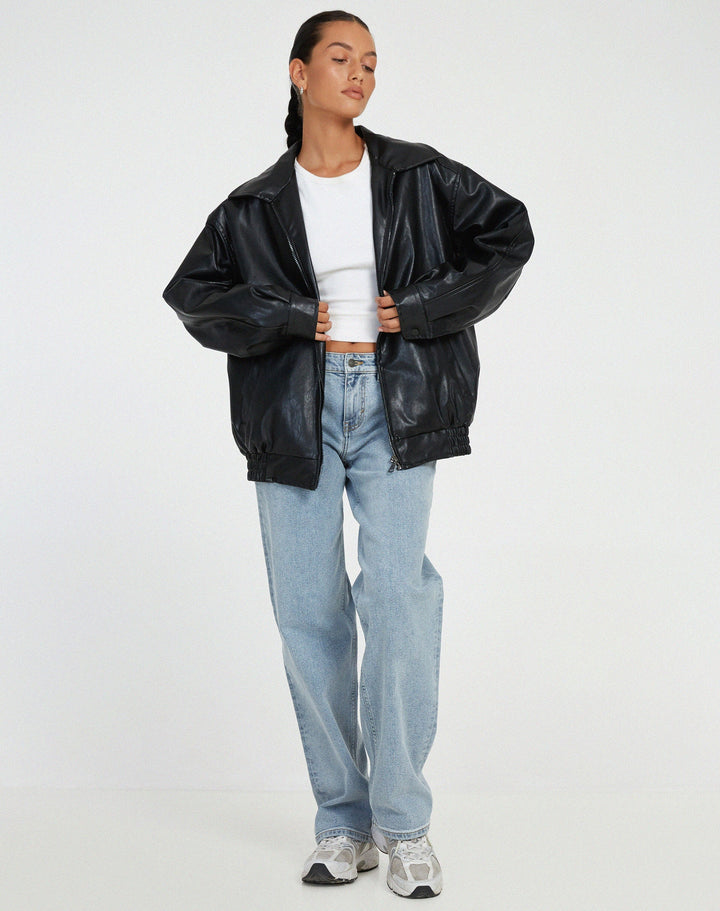 Comfortabel oversized PU dames jasje met leerlook, een must-have voor elke moderne vrouw.