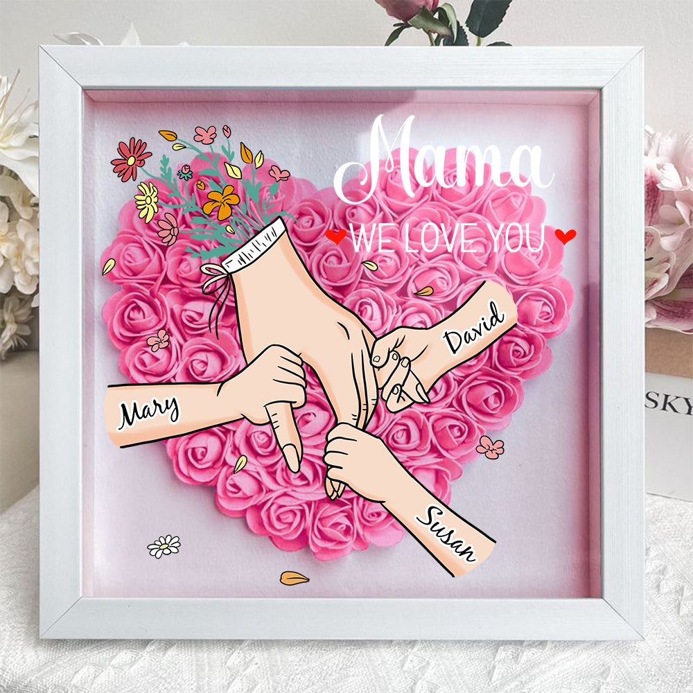 Exclusieve schaduwdoos met bloemen, aanpasbaar met namen, een speciaal cadeau voor moeder.