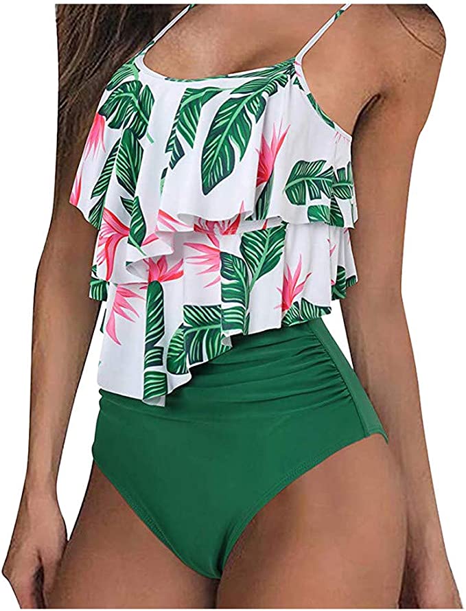 Bikini met bloemenprint top en groen broekje