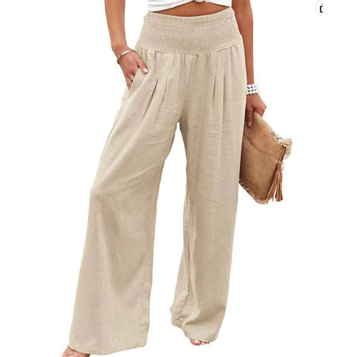 Elastische dames zomerbroek, comfortabel en luchtig, perfect voor een casual look in lente en zomer. Veelzijdig.