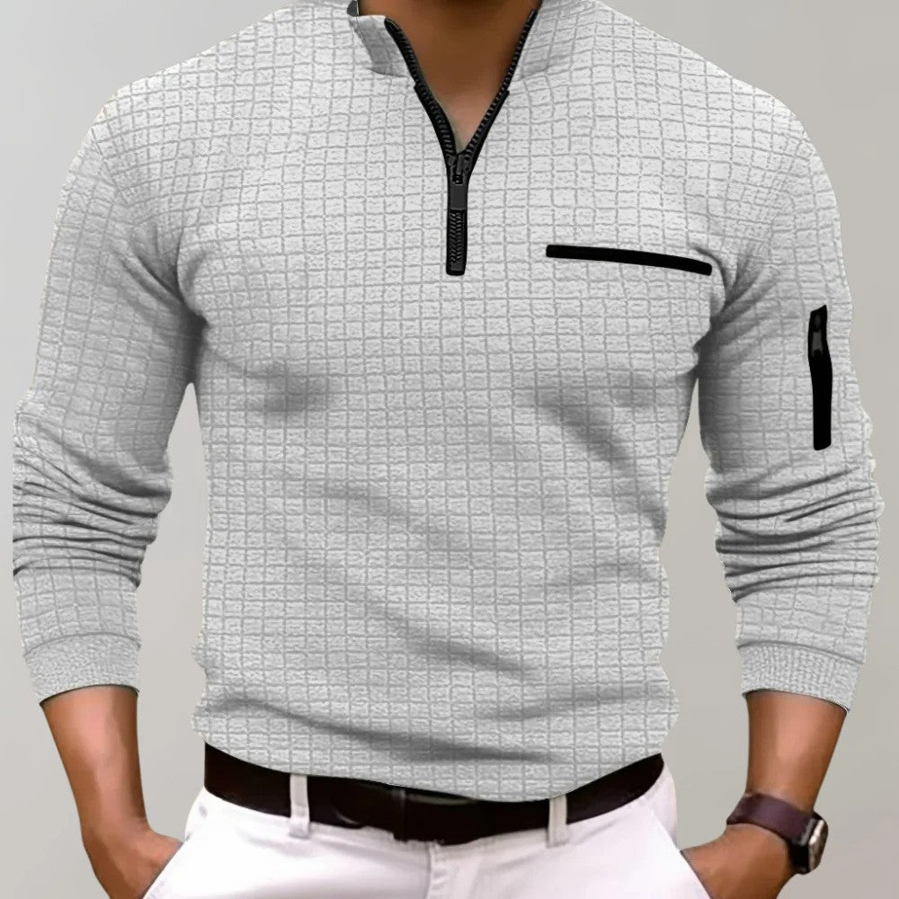 Heren poloshirt met rits in regular fit, comfortabele herenmode met structuur