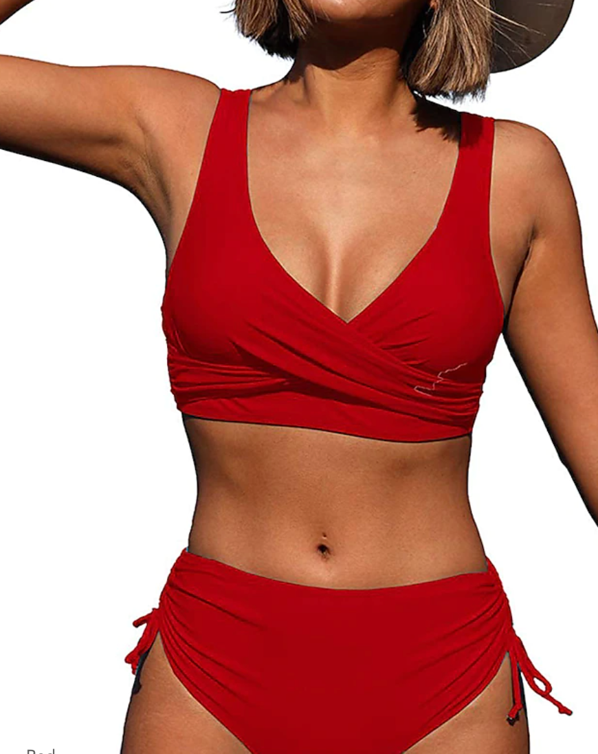Rode high waist bikini set met verstelbare bandjes