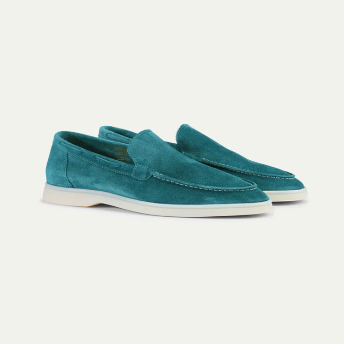 Luxe blauwe heren instappers in suède look, comfortabele casual schoen