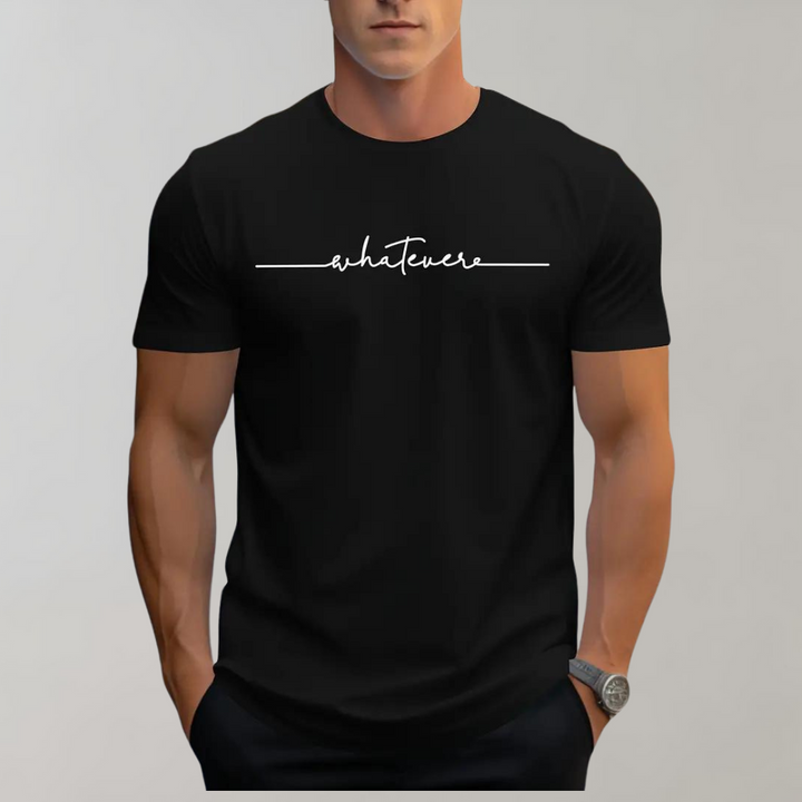 Heren T-shirt in het zwart met subtiele print gedragen door man