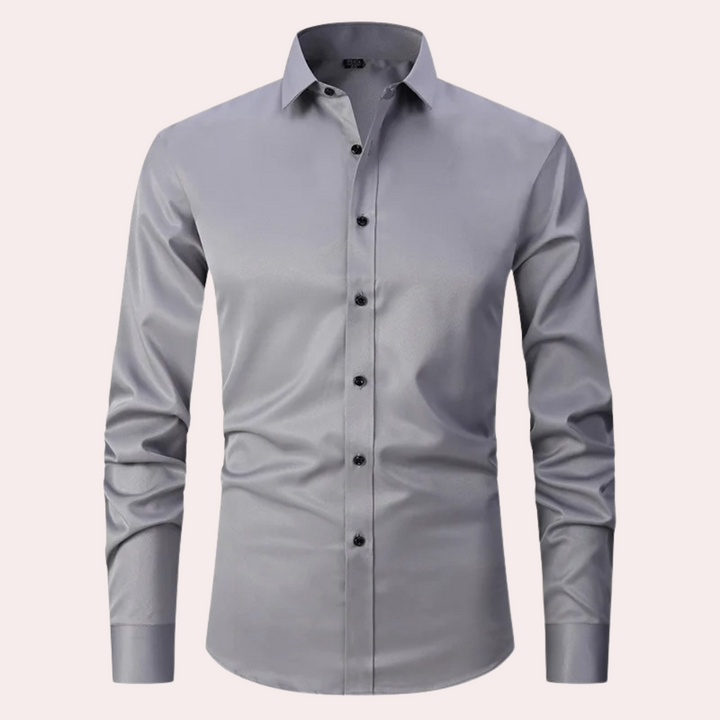 Lichtblauw slim fit herenoverhemd, strijkvrij en ademend, comfortabel voor elke gelegenheid.