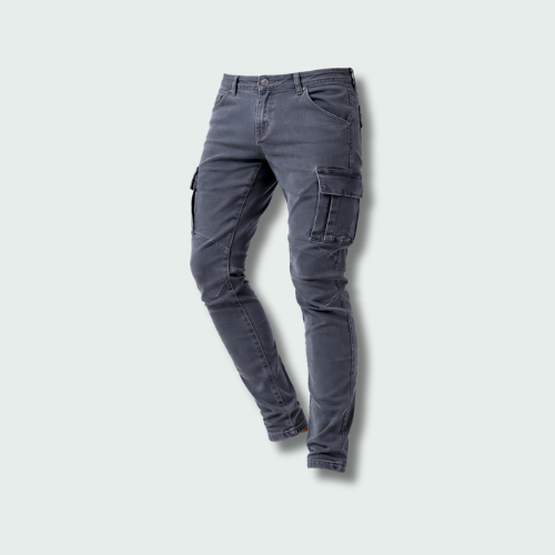 Heren slim fit cargo jeans met zijzakken, ideaal voor een comfortabele urban casual look in lente en zomer.