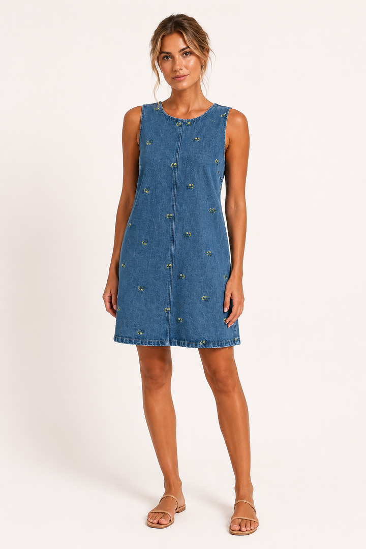 Casual mouwloze dames zomerjurk in blauw; comfortabel en stijlvol voor dagelijks gebruik.