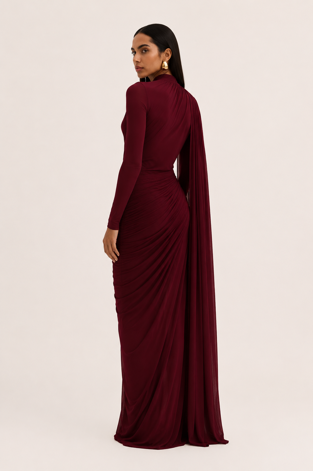 Formele avondjurk voor dames met lange mouwen, een elegante galajurk voor speciale gelegenheden.