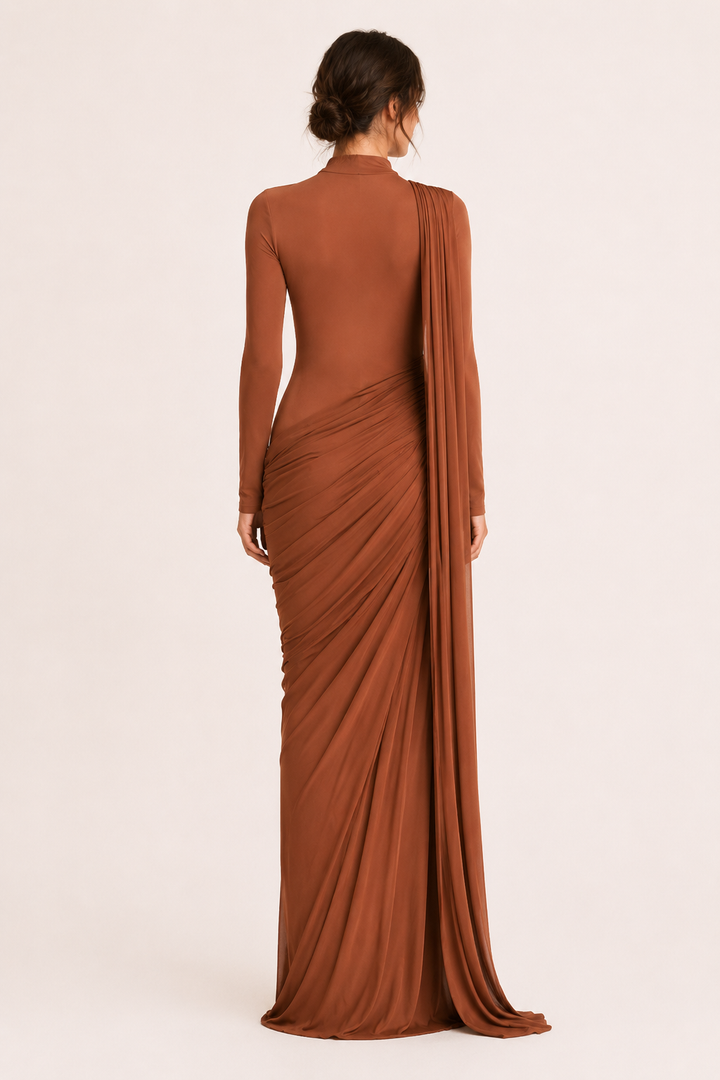 Dames avondjurk met lange mouwen, een elegante maxi jurk voor feestelijke gelegenheden.