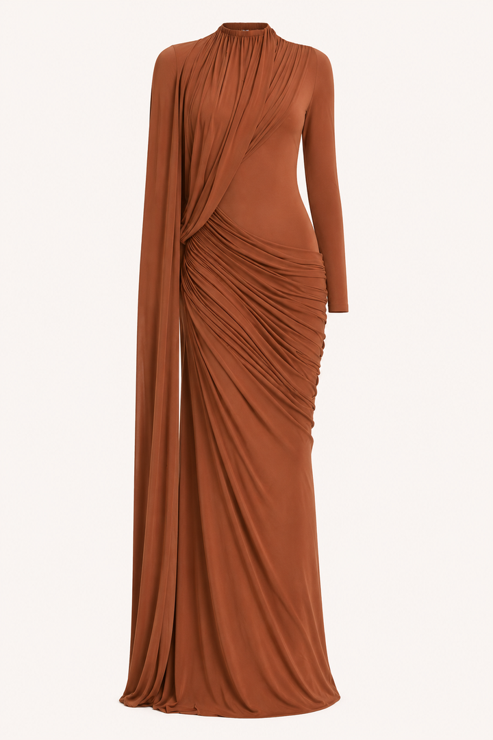 Elegante damesjurk met lange mouwen, een stijlvolle avondjurk of galajurk voor formele events.