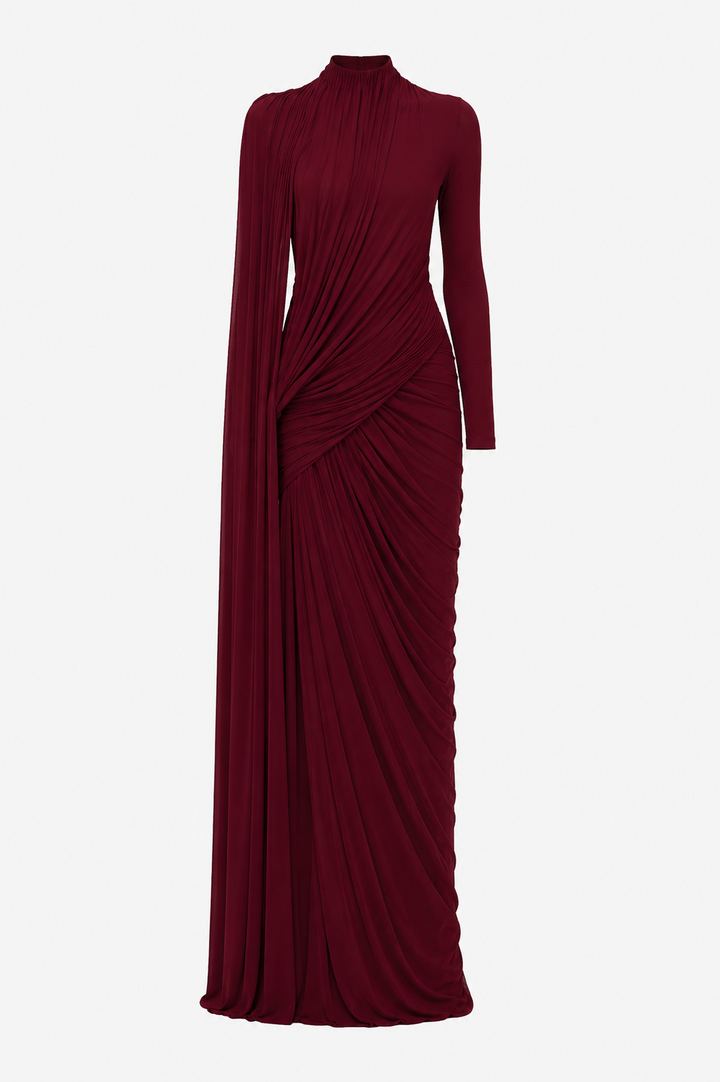 Dames elegante avondjurk met lange mouwen, perfecte formele kleding voor gala of bruiloft.